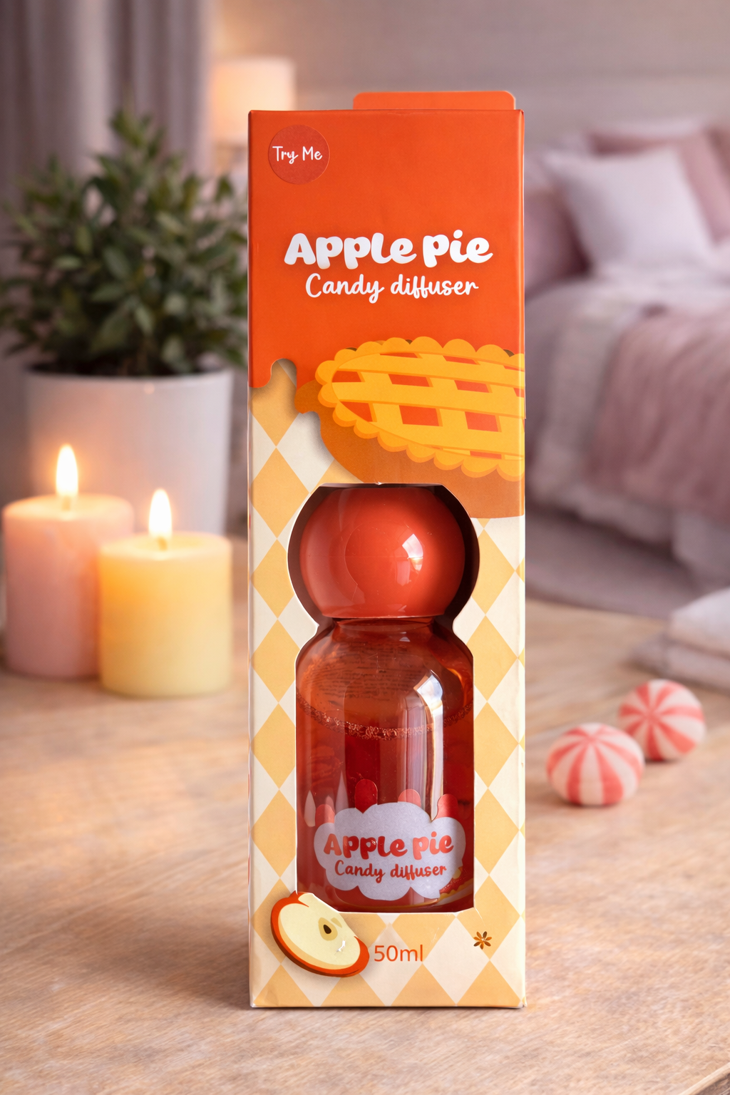 Apple Pie Candy Diffuser 50ml – Süßer Apfelkuchen-Duftspender – Raumduft-Diffuser – Candy Duft Diffuser für Zimmer, Schlafzimmer und Wohnzimmer
