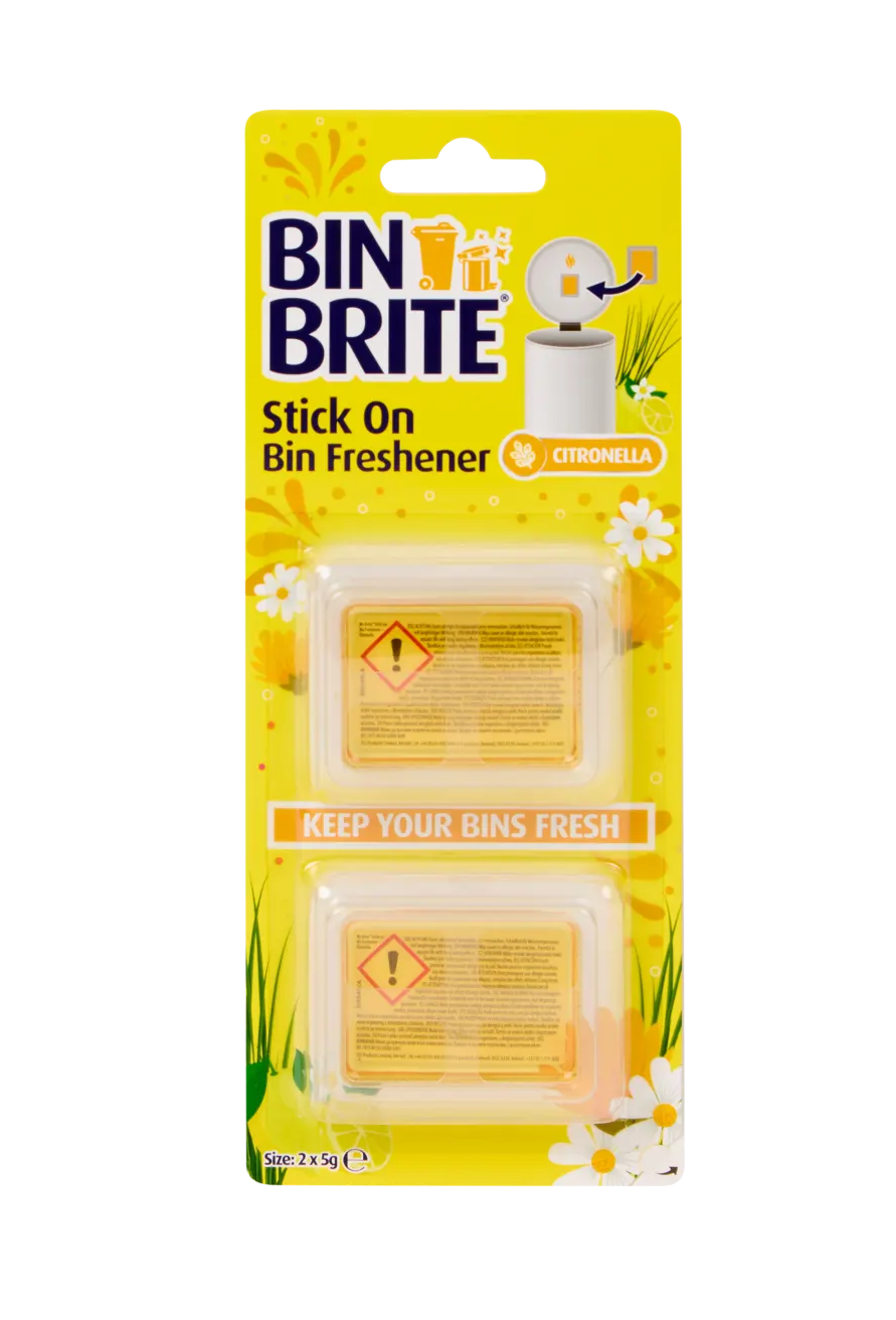 Bin Brite Stick-On Vuilnisbak Verfrisser Citronella – Geurverwijderaar voor Afvalbak en Container – 2 Stuks