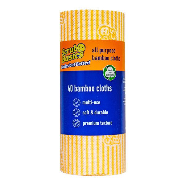 Scrub Daddy Scrub Basics Bambukuituiset Puhdistusliinat – 1 Rulla, 40 Uudelleenkäytettävää Liinaa