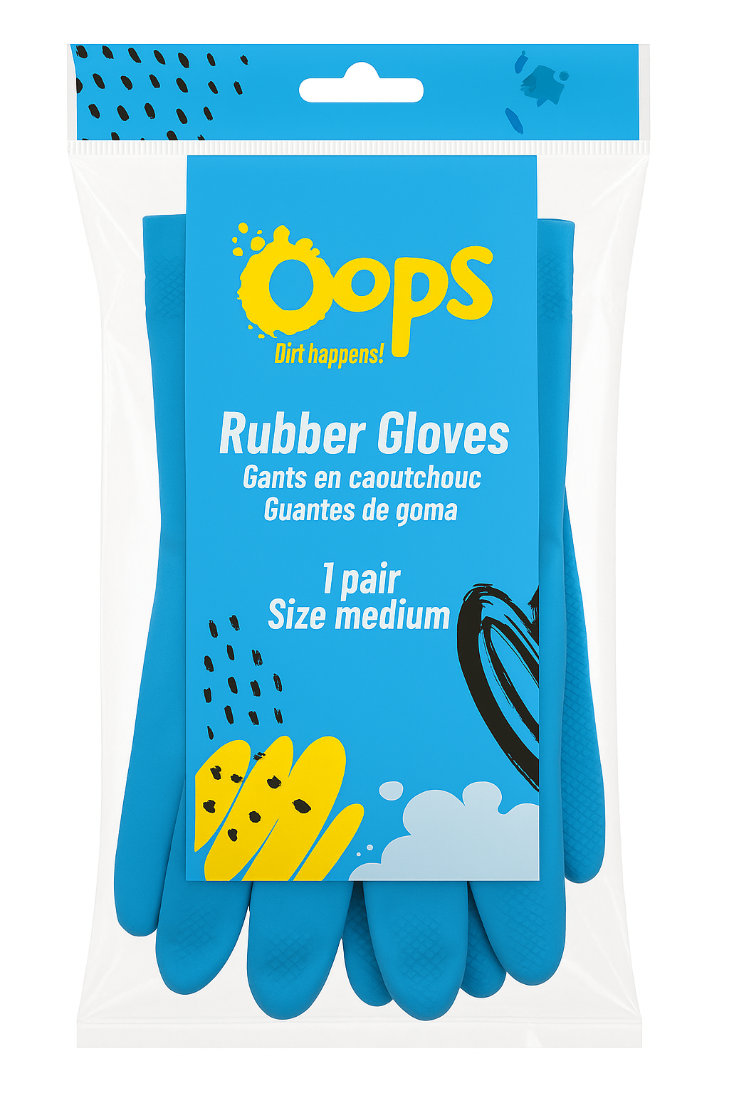 Oops Rubber Gloves – Blaue Gummihandschuhe – Bequeme Anti-Rutsch Haushaltshandschuhe für Abwasch & Reinigung - Größe Medium