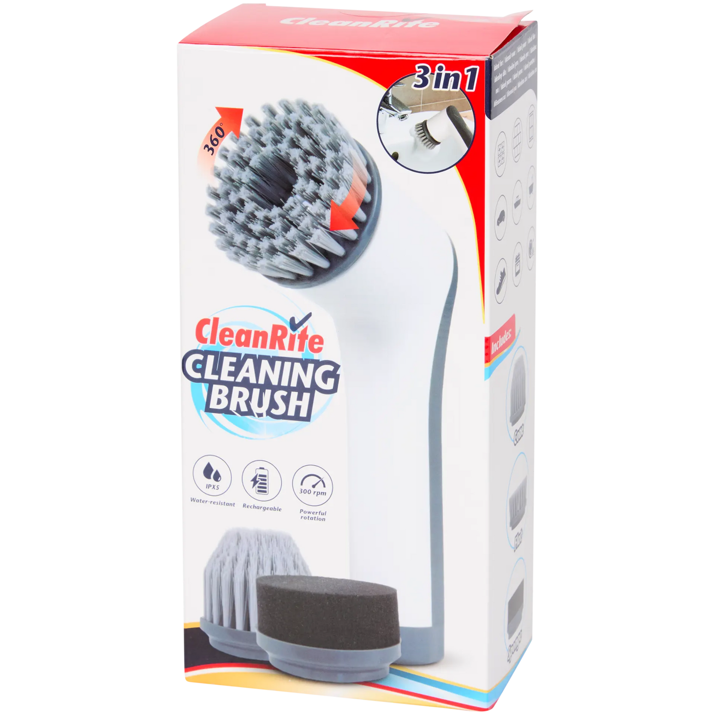 CleanRite Elektrische Reinigungsbürste 3-in-1 – Wiederaufladbar – 300 RPM