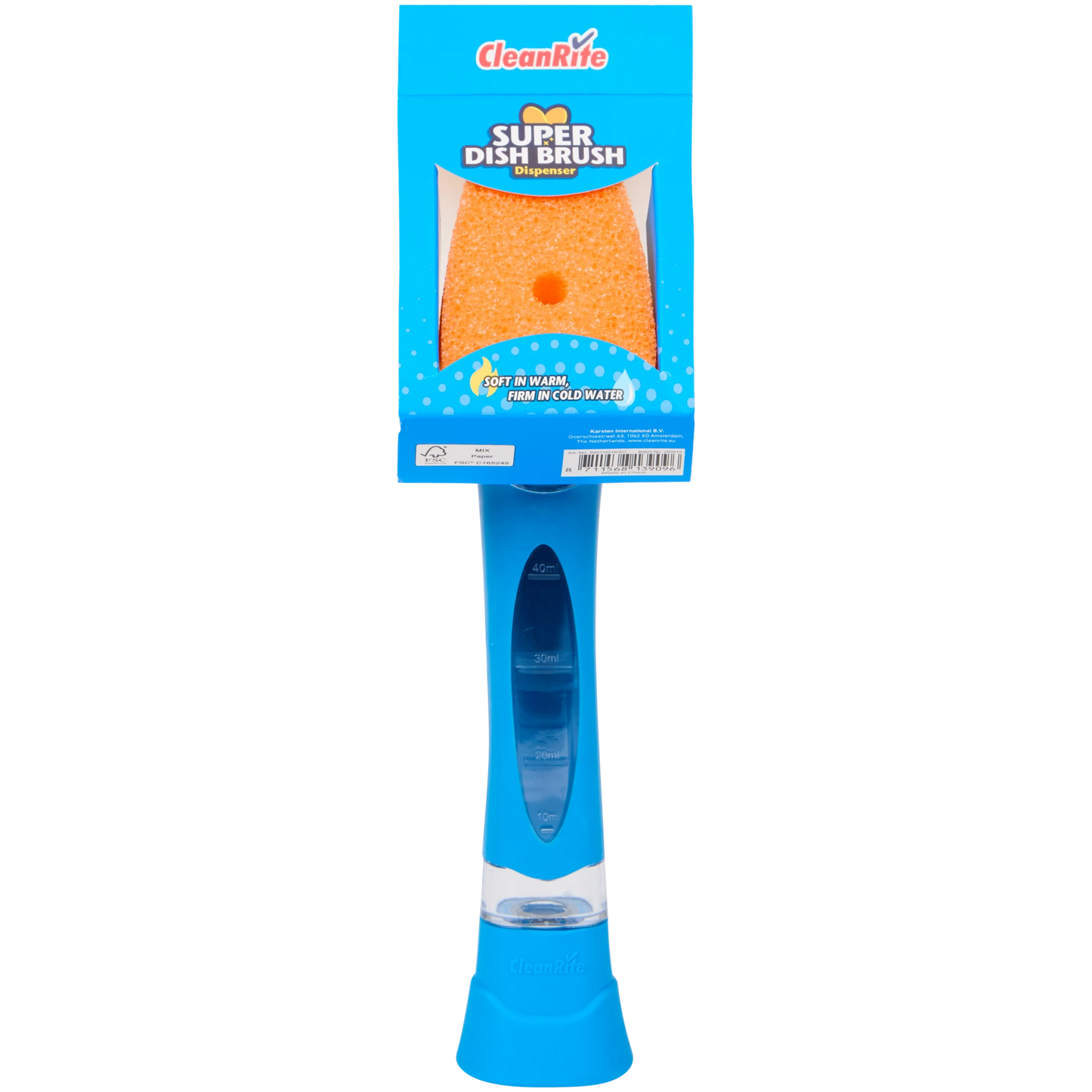 Esponja para lavar platos CleanRite con dispensador de jabón – Mango recargable – Azul