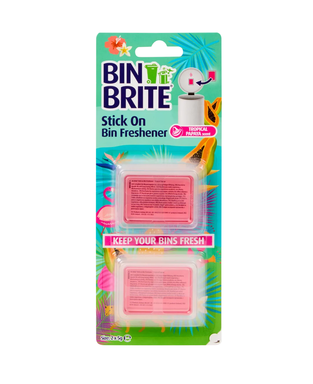 Bin Brite Stick-On Container Verfrisser Tropical Papaya – Vuilnisbak Geurverwijderaar – 2 Stuks