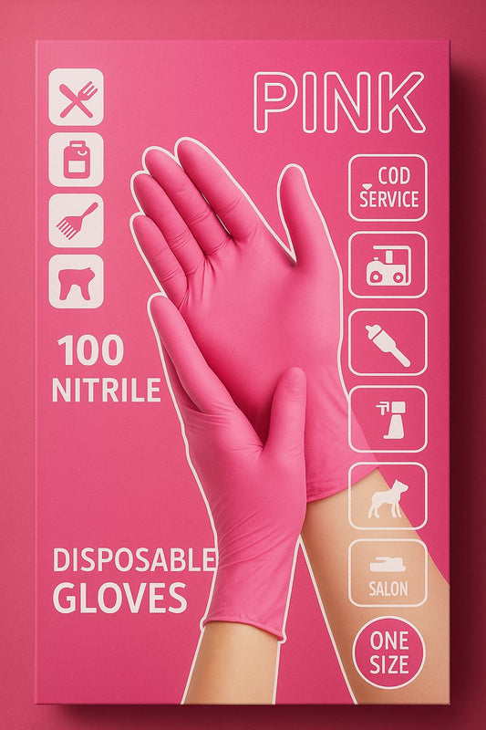 Růžové nitrilové jednorázové rukavice – 100 kusů – Bez pudru a latexu – Univerzální velikost – Extra pevné