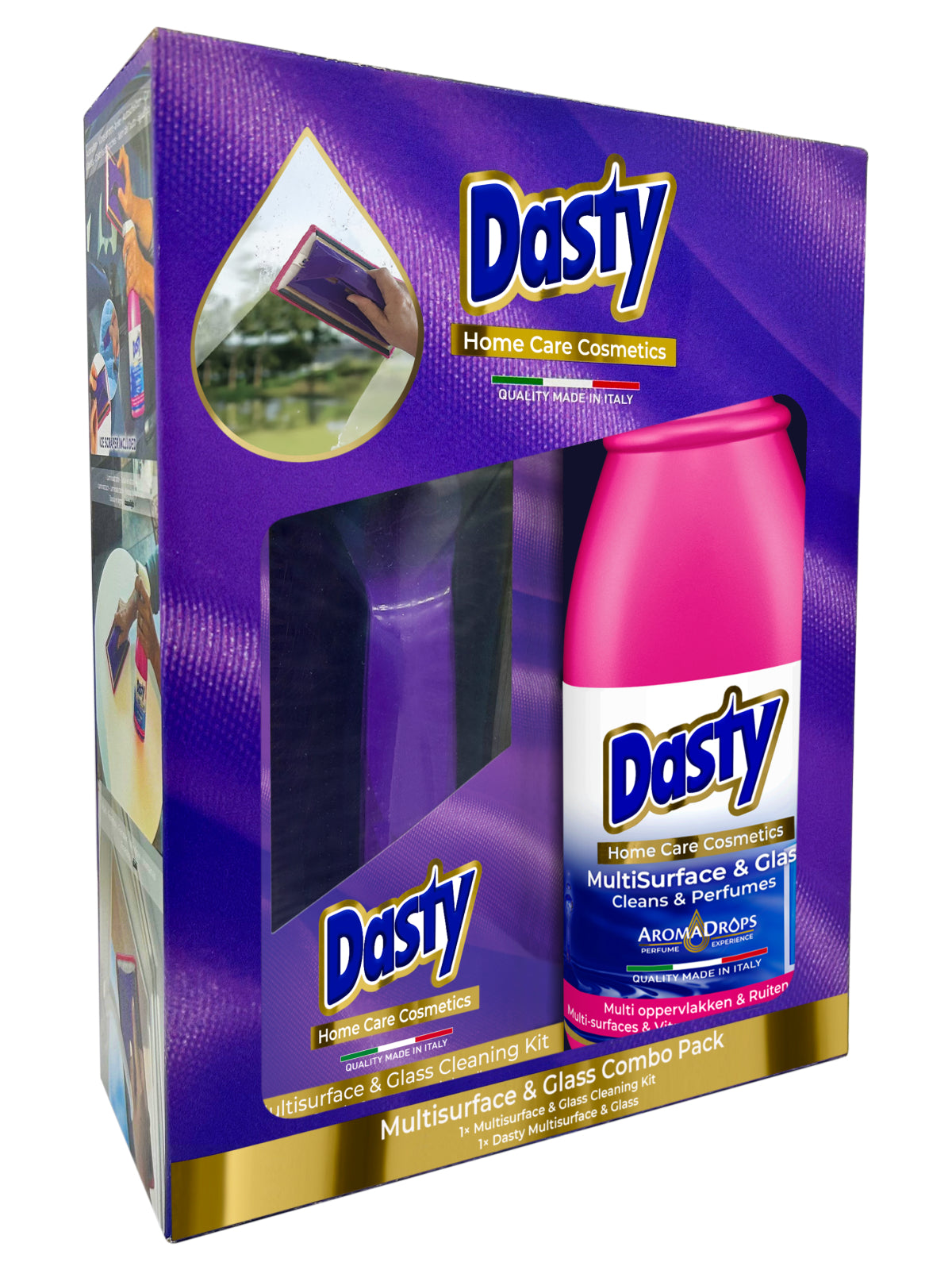 Dasty-lasipuhdistinsarja + ikkunanpesuaine 700 ml – ikkunanpuhdistussarja mikrokuitutyynyllä