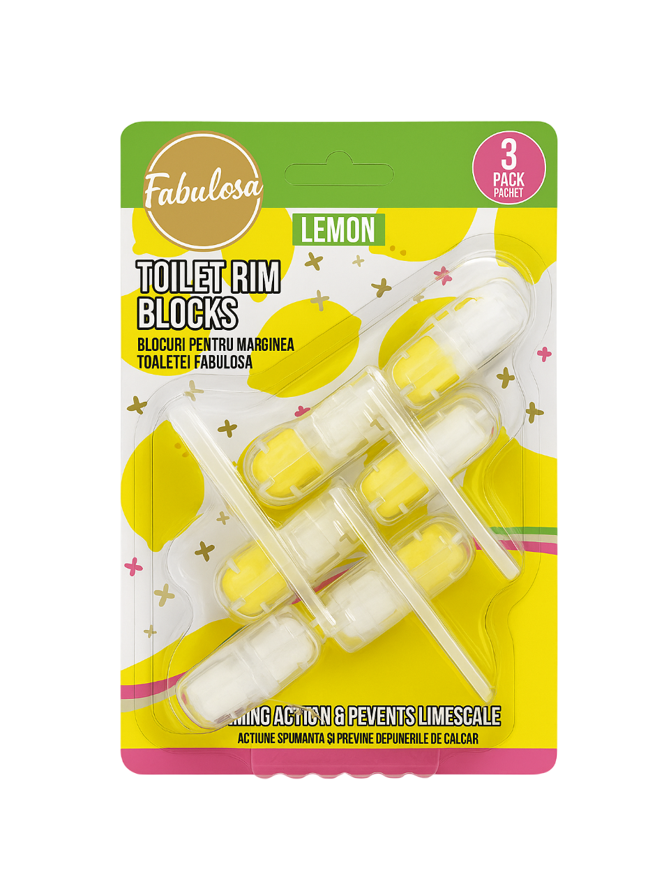 Fabulosa Toilettensteine ​​– 3 Stück – Zitrone – Frischer Duft &amp; Schutz vor Kalk