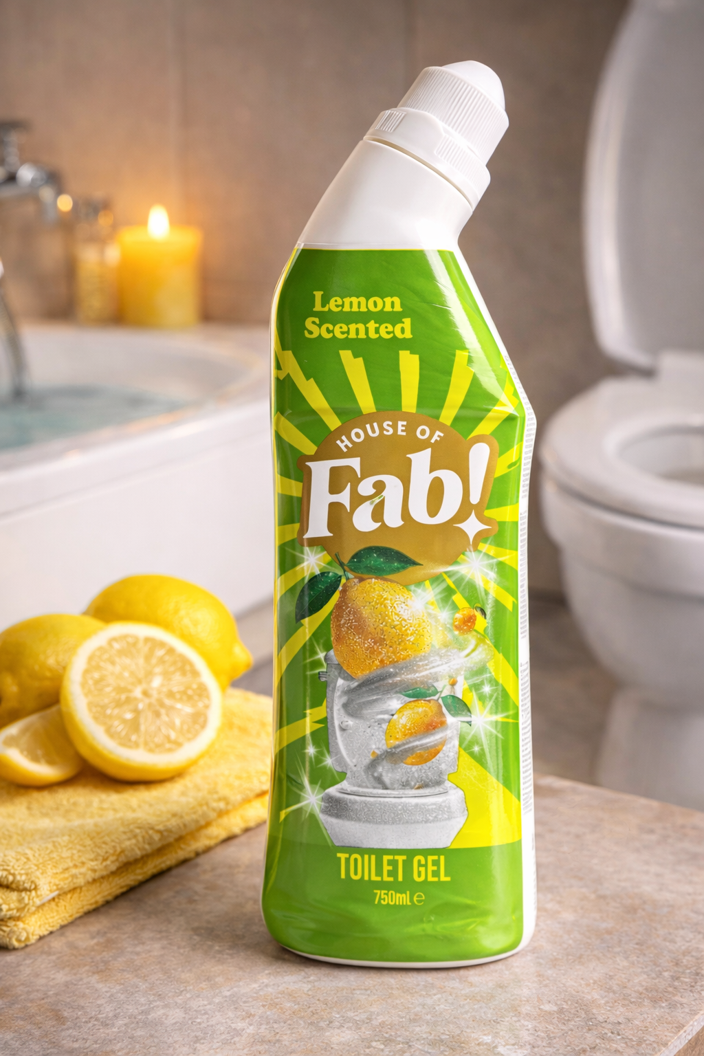 House of Fab Toilet Gel Lemon 750ml – WC Reiniger Citroen – Krachtige Toilet Cleaner tegen Kalk, Aanslag en Vuil – Frisse Lemon Toilet Gel - ViralCleaning