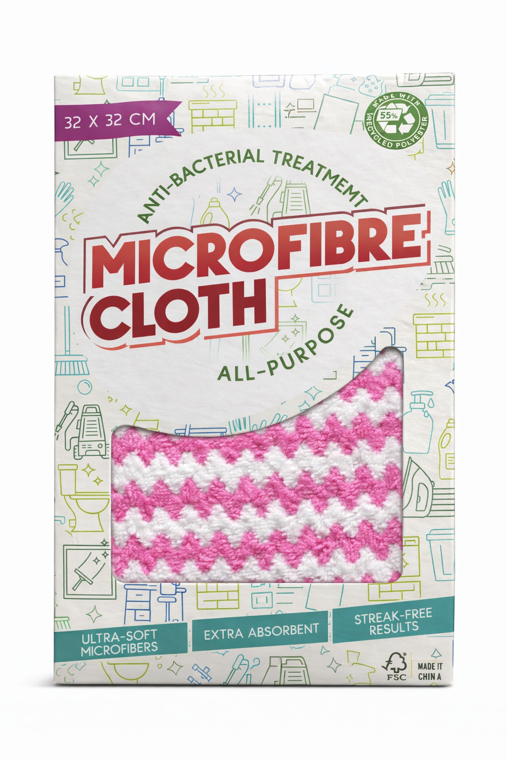 Pink Microfiber Cloth 32x32 cm Anti-Bacterial – All Purpose Cleaning Cloth – Perfect for Pink Stuff, TikTok Cleaning, Kitchen, Bathroom, Windows & Car