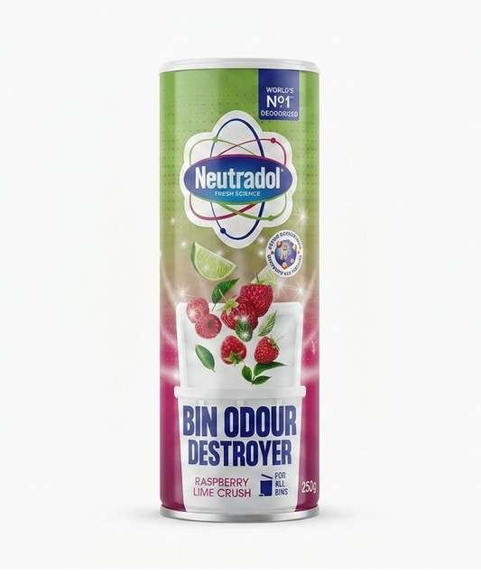 Neutradol Raspberry Lime Crush Bin Odour Destroyer 250g – Mülleimer-Geruchsvernichter für alle Abfalleimer – Frischer Himbeer- & Limettenduft  