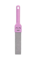 Lila toalettborste med pimpsten och smiley