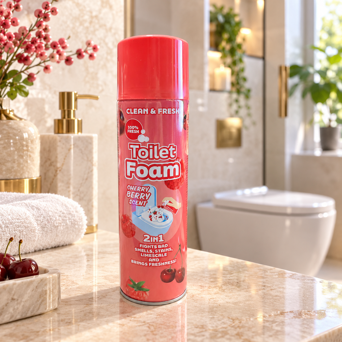 Clean & Fresh Mousse WC Cerise Baie 500ml – Nettoyant WC Mousse